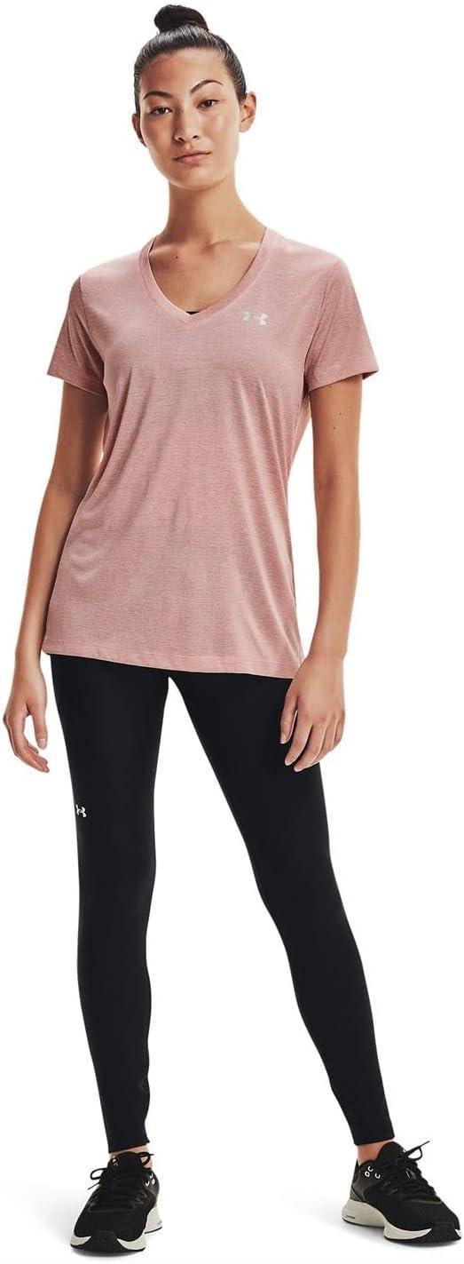 image:imageUnder Armour Womens Tech VNeck Twist ShortSleeve TShirtMicro Pink 685Metallic Silver