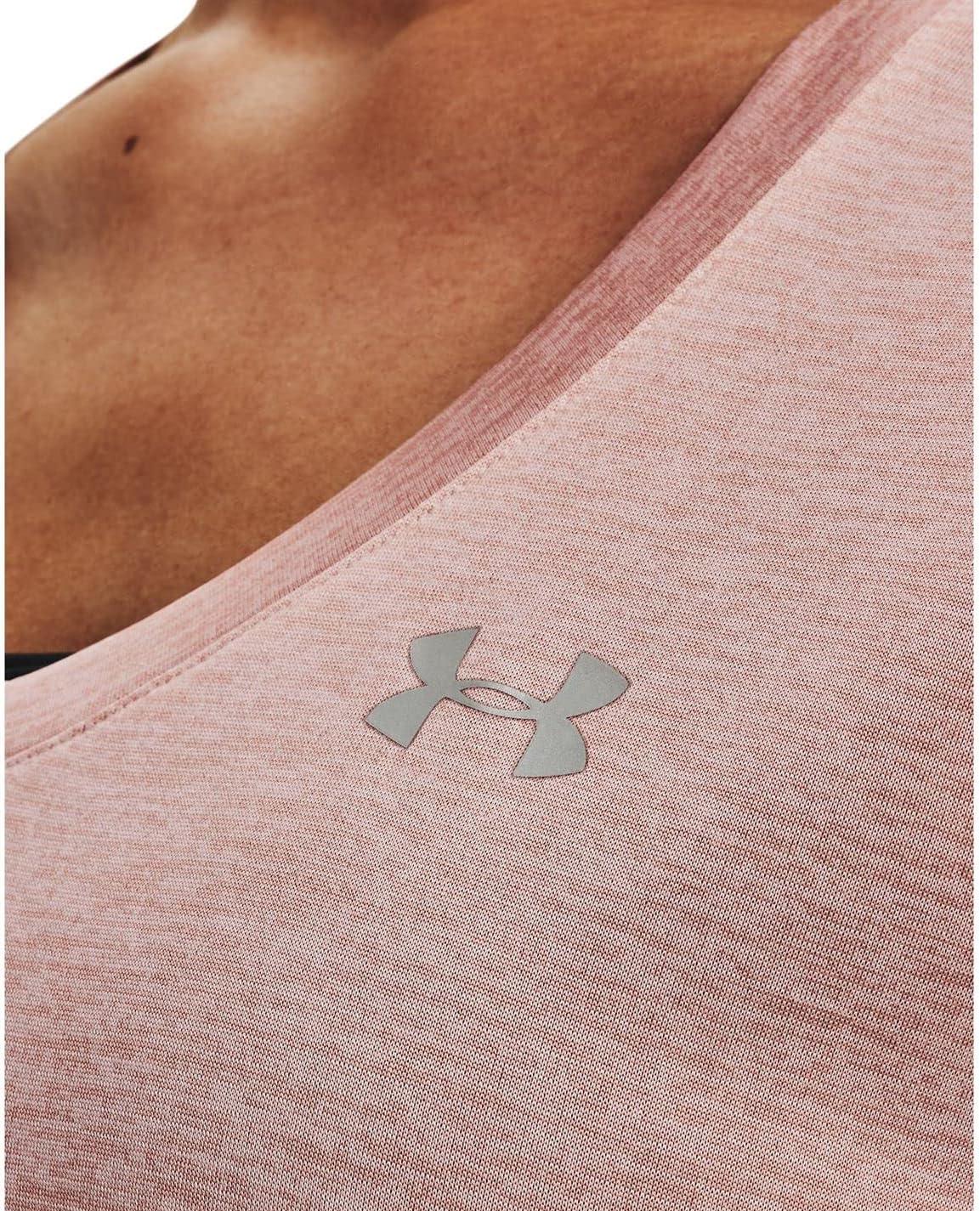 image:imageUnder Armour Womens Tech VNeck Twist ShortSleeve TShirtMicro Pink 685Metallic Silver