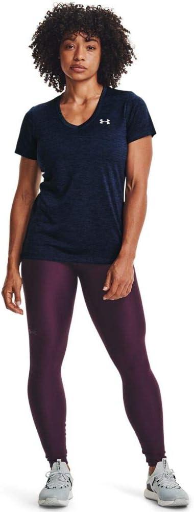 image:imageUnder Armour Womens Tech VNeck Twist ShortSleeve TShirtMidnight Navy 600Metallic Silver