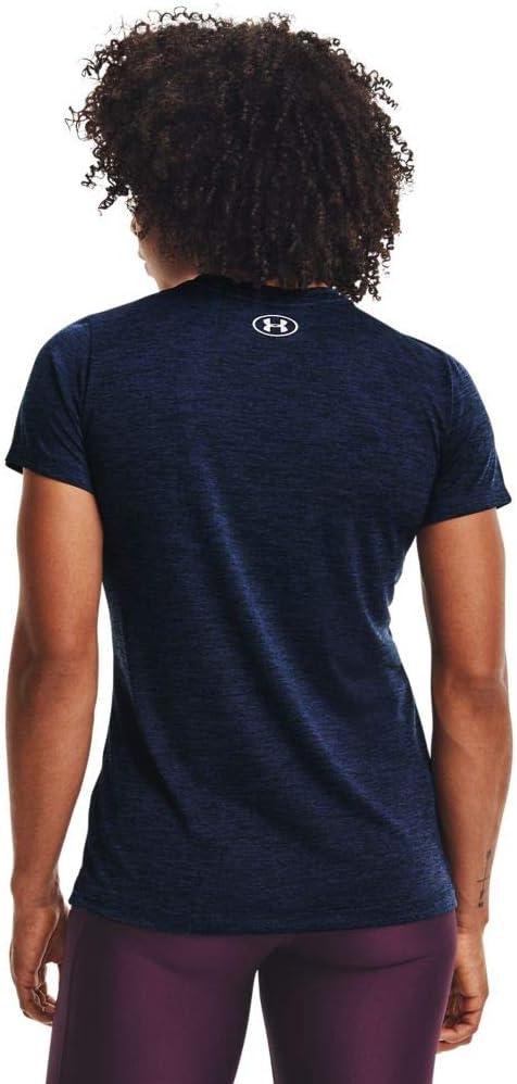image:imageUnder Armour Womens Tech VNeck Twist ShortSleeve TShirtMidnight Navy 600Metallic Silver
