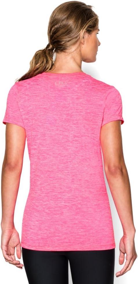image:imageUnder Armour Womens Tech VNeck Twist ShortSleeve TShirtMojo Pink Metallic Silver