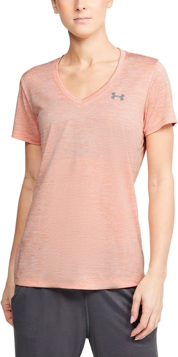 image:imageUnder Armour Womens Tech VNeck Twist ShortSleeve TShirtPeach Frost 848Metallic Silver