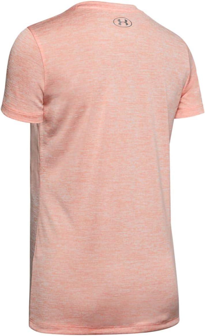 image:imageUnder Armour Womens Tech VNeck Twist ShortSleeve TShirtPeach Frost 848Metallic Silver