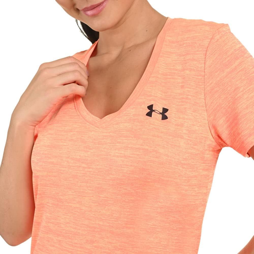 image:imageUnder Armour Womens Tech VNeck Twist ShortSleeve TShirtPeach Plasma