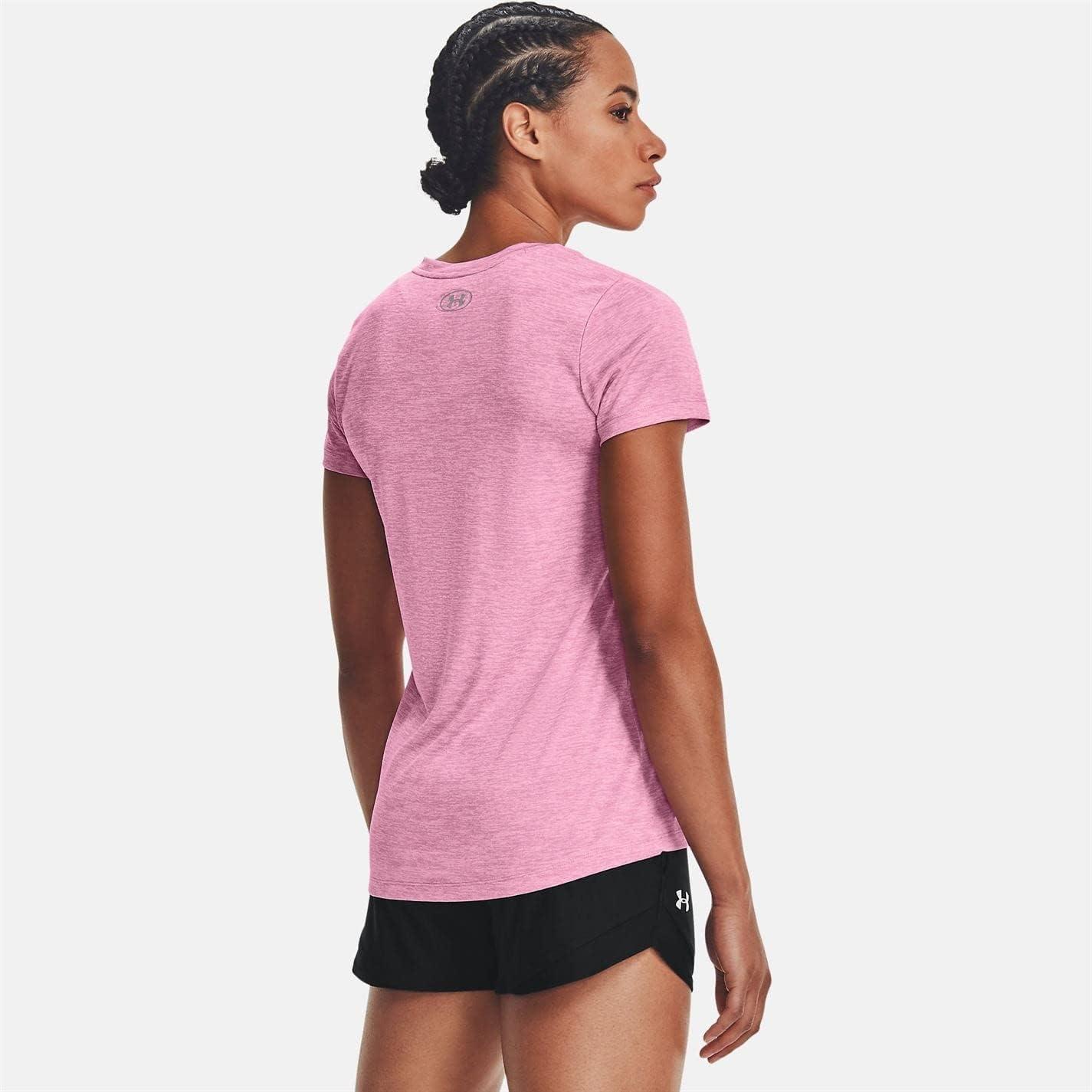 image:imageUnder Armour Womens Tech VNeck Twist ShortSleeve TShirtPlanet Pink 680Metallic Silver