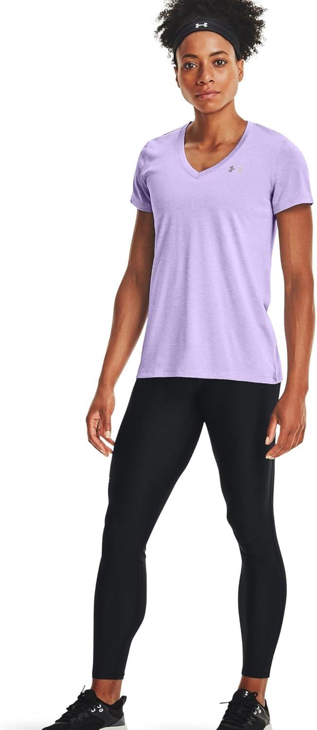 image:imageUnder Armour Womens Tech VNeck Twist ShortSleeve TShirtPurple Tint 532Metallic Silver