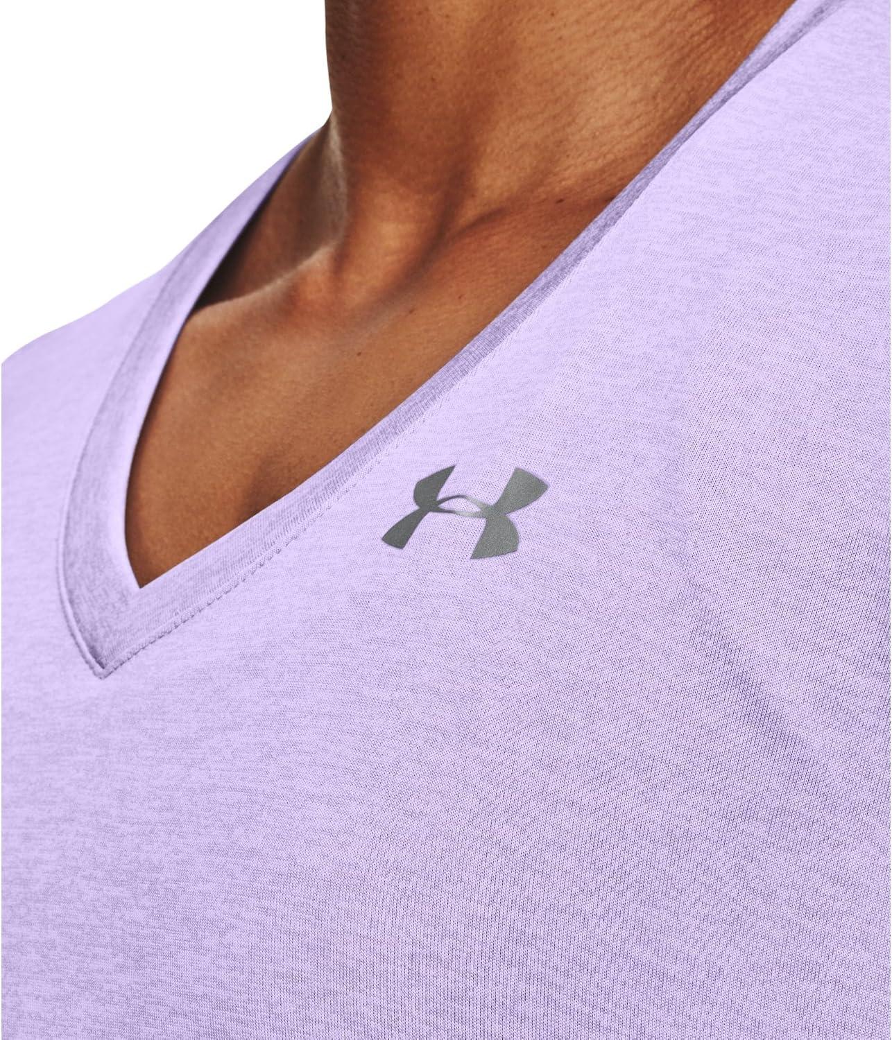 image:imageUnder Armour Womens Tech VNeck Twist ShortSleeve TShirtPurple Tint 532Metallic Silver