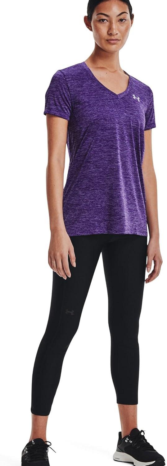 image:imageUnder Armour Womens Tech VNeck Twist ShortSleeve TShirtPurple Zest 754Metallic Silver