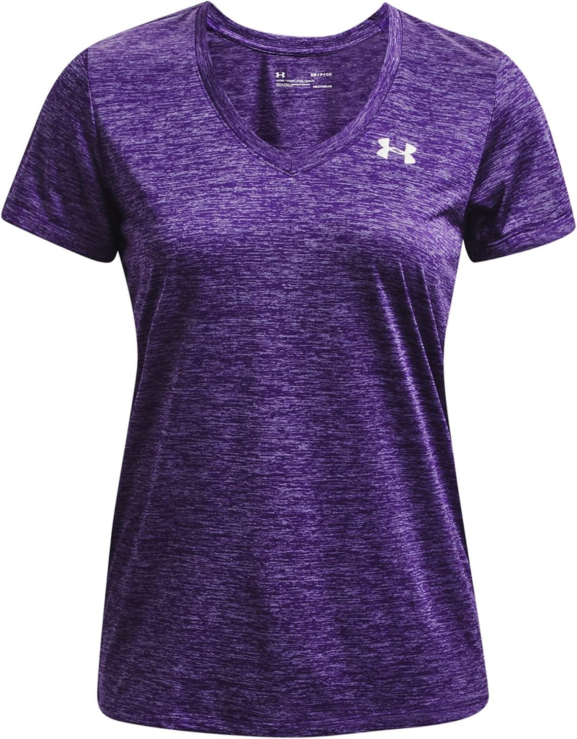 image:imageUnder Armour Womens Tech VNeck Twist ShortSleeve TShirtPurple Zest 754Metallic Silver