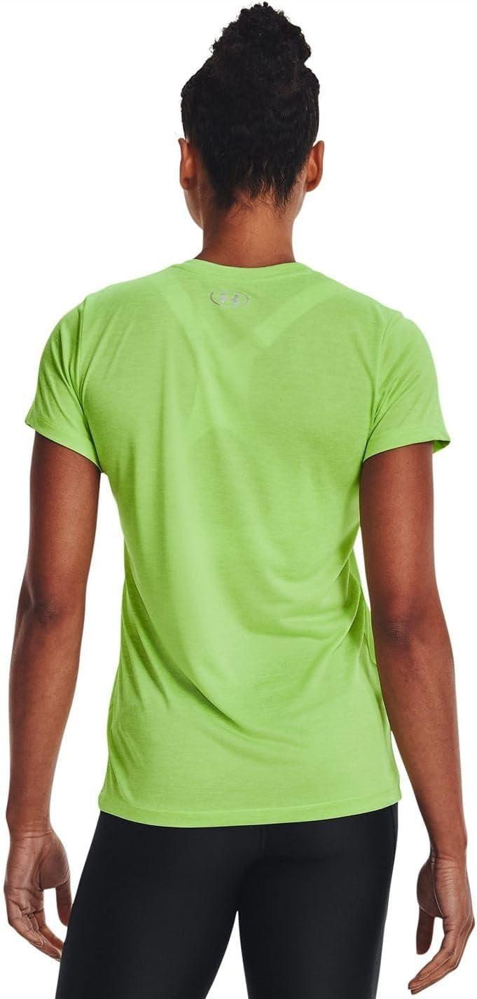 image:imageUnder Armour Womens Tech VNeck Twist ShortSleeve TShirtQuirky Lime 753Metallic Silver