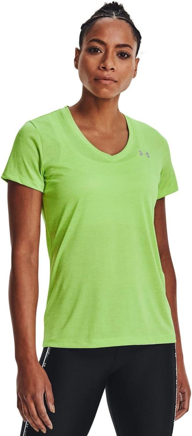 image:imageUnder Armour Womens Tech VNeck Twist ShortSleeve TShirtQuirky Lime 753Metallic Silver
