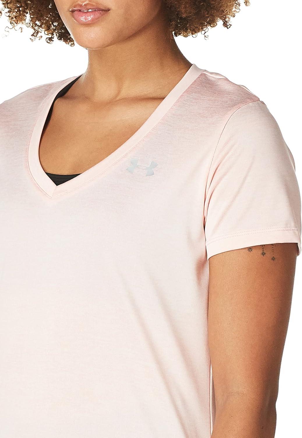 image:imageUnder Armour Womens Tech VNeck Twist ShortSleeve TShirtRetro Pink 676Metallic Silver