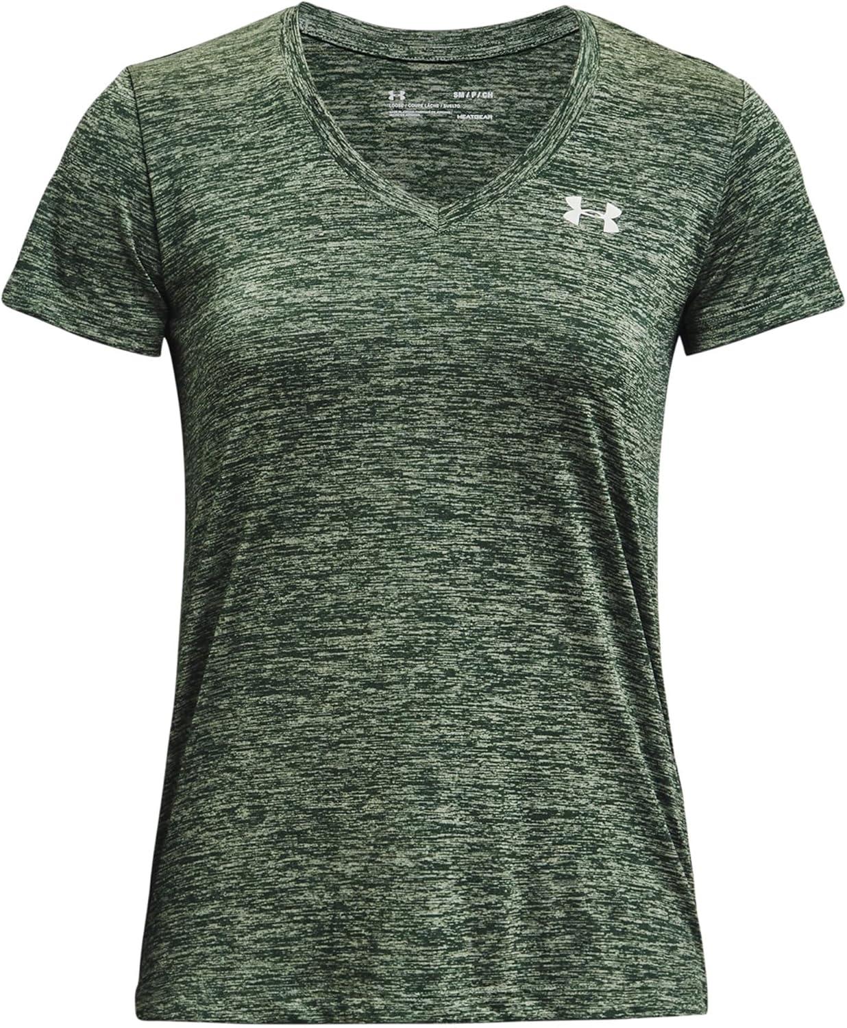 image:imageUnder Armour Womens Tech VNeck Twist ShortSleeve TShirtSilica Green 348Metallic Silver