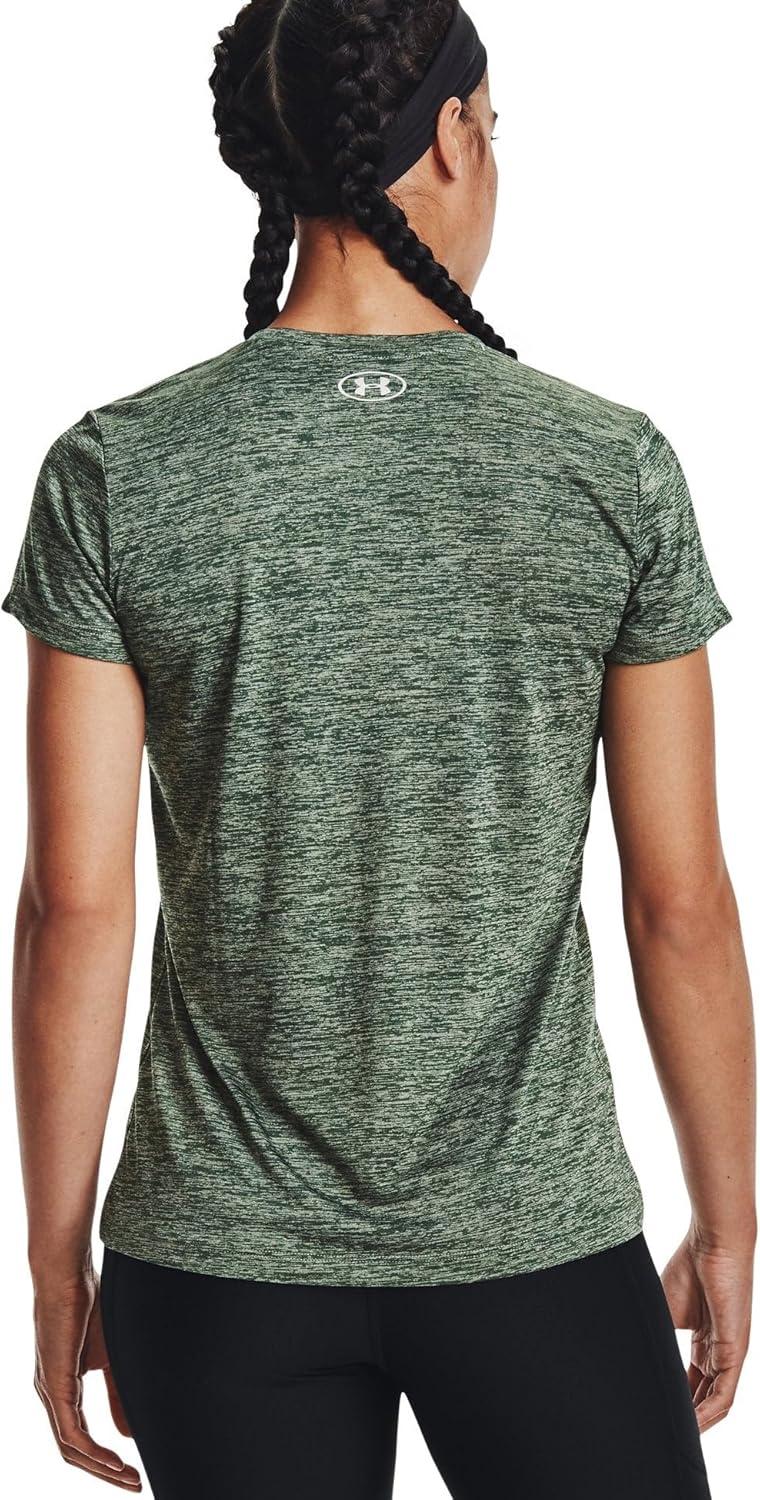 image:imageUnder Armour Womens Tech VNeck Twist ShortSleeve TShirtSilica Green 348Metallic Silver