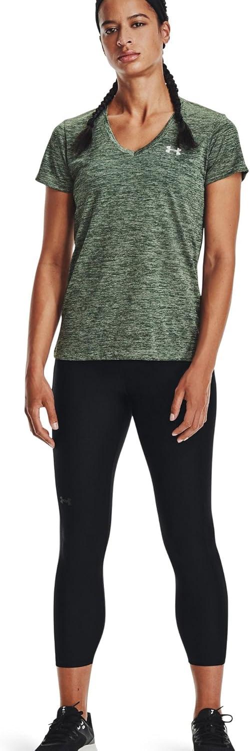 image:imageUnder Armour Womens Tech VNeck Twist ShortSleeve TShirtSilica Green 348Metallic Silver