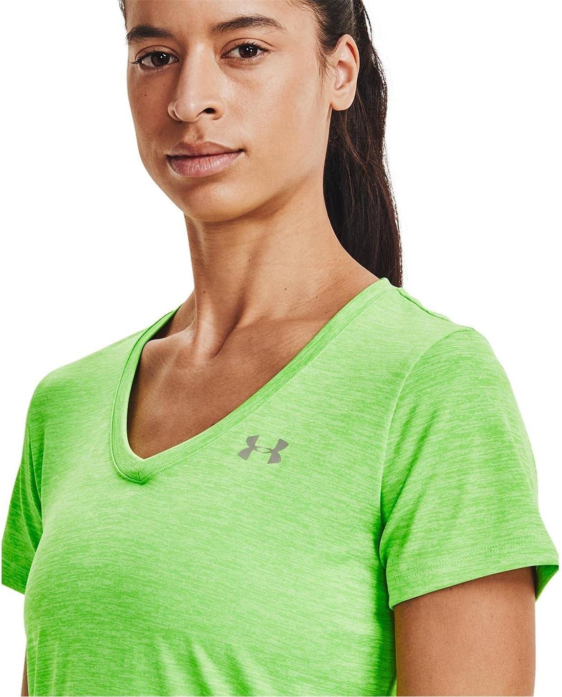 image:imageUnder Armour Womens Tech VNeck Twist ShortSleeve TShirtSummer Lime 162Metallic Silver