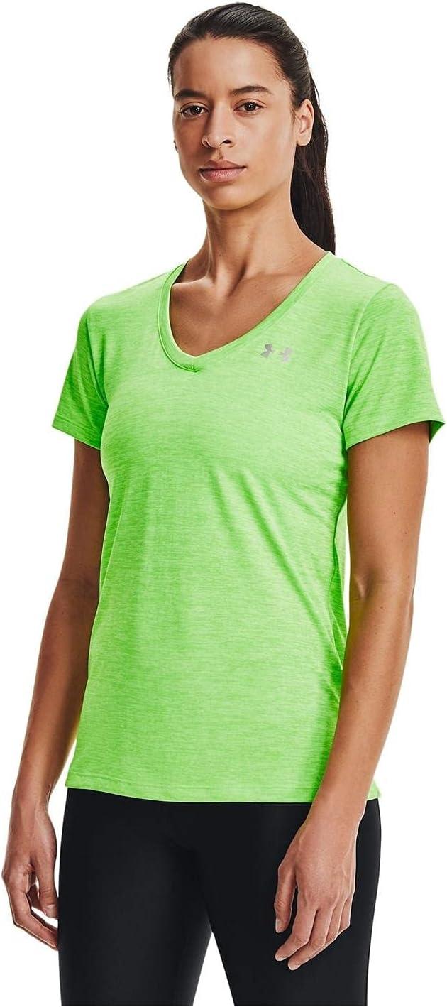image:imageUnder Armour Womens Tech VNeck Twist ShortSleeve TShirtSummer Lime 162Metallic Silver