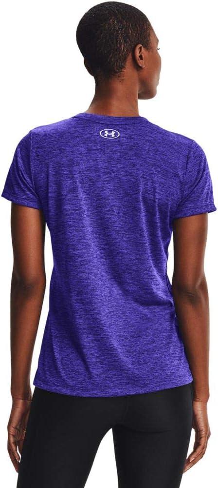 image:imageUnder Armour Womens Tech VNeck Twist ShortSleeve TShirtUltra Indigo 409Metallic Silver
