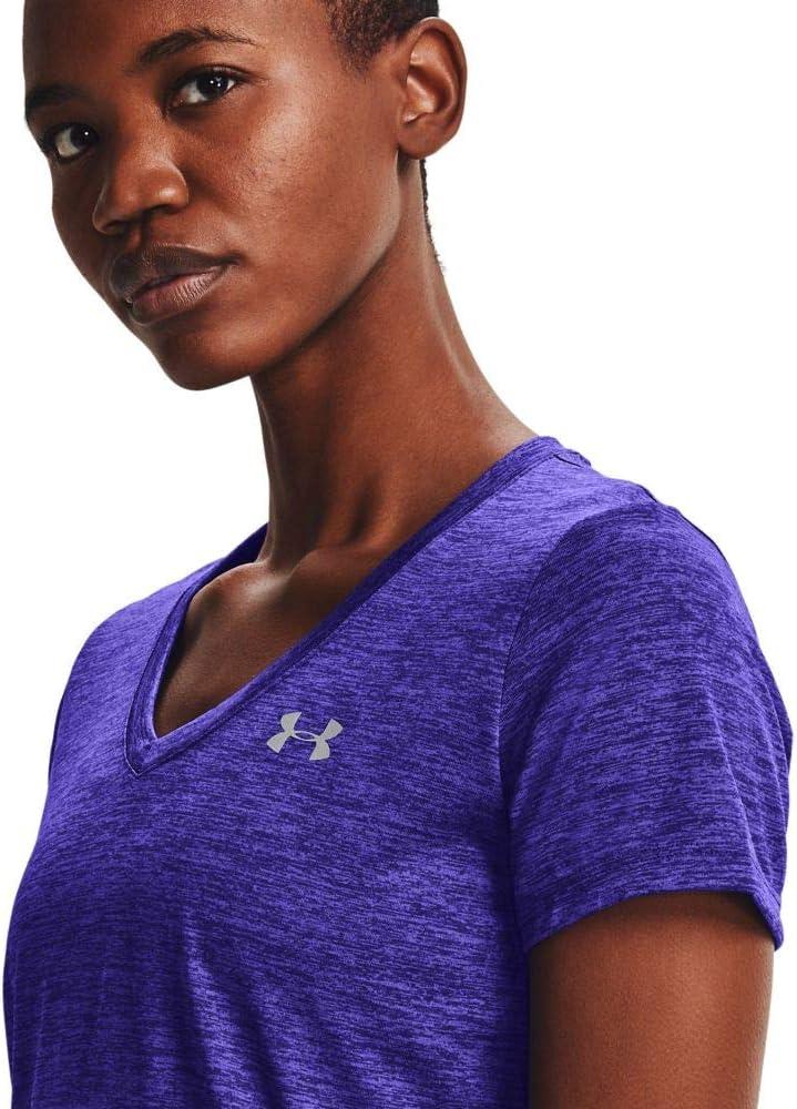 image:imageUnder Armour Womens Tech VNeck Twist ShortSleeve TShirtUltra Indigo 409Metallic Silver