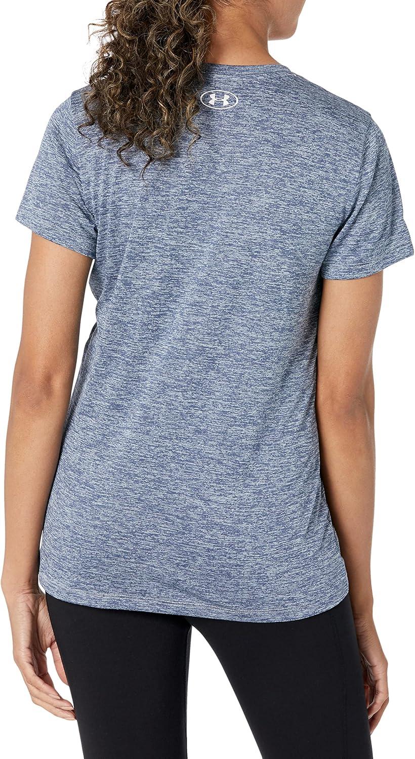 image:imageUnder Armour Womens Tech VNeck Twist ShortSleeve TShirtUtility Blue 496Metallic Silver