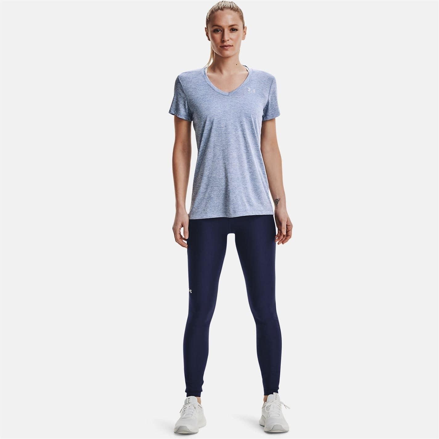 image:imageUnder Armour Womens Tech VNeck Twist ShortSleeve TShirtWashed Blue 421Metallic Silver