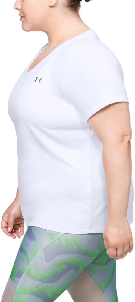 image:imageUnder Armour Womens Tech VNeck Twist ShortSleeve TShirtWhite Metallic Silver
