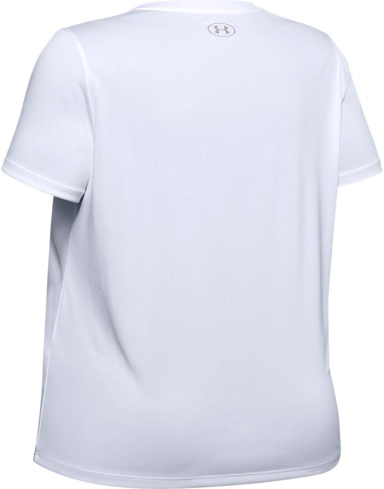 image:imageUnder Armour Womens Tech VNeck Twist ShortSleeve TShirtWhite Metallic Silver