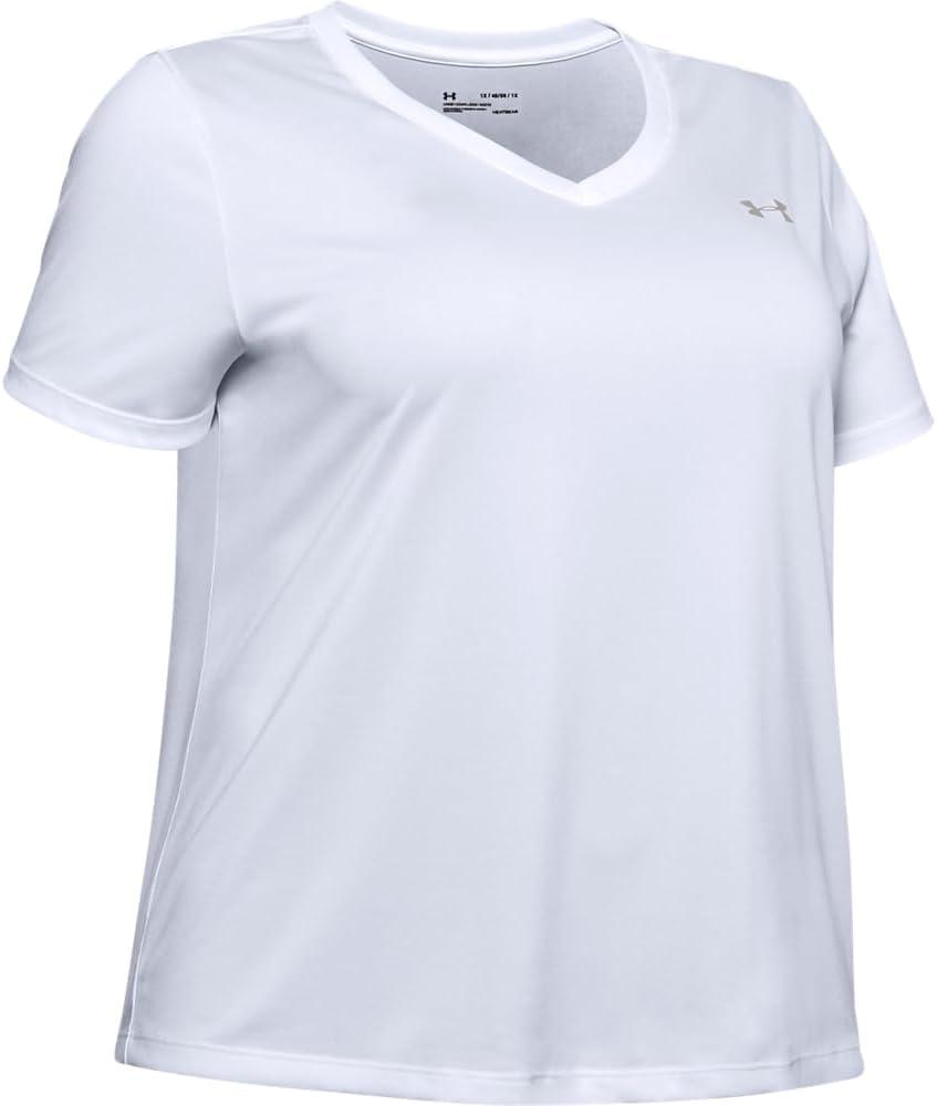 image:imageUnder Armour Womens Tech VNeck Twist ShortSleeve TShirtWhite Metallic Silver