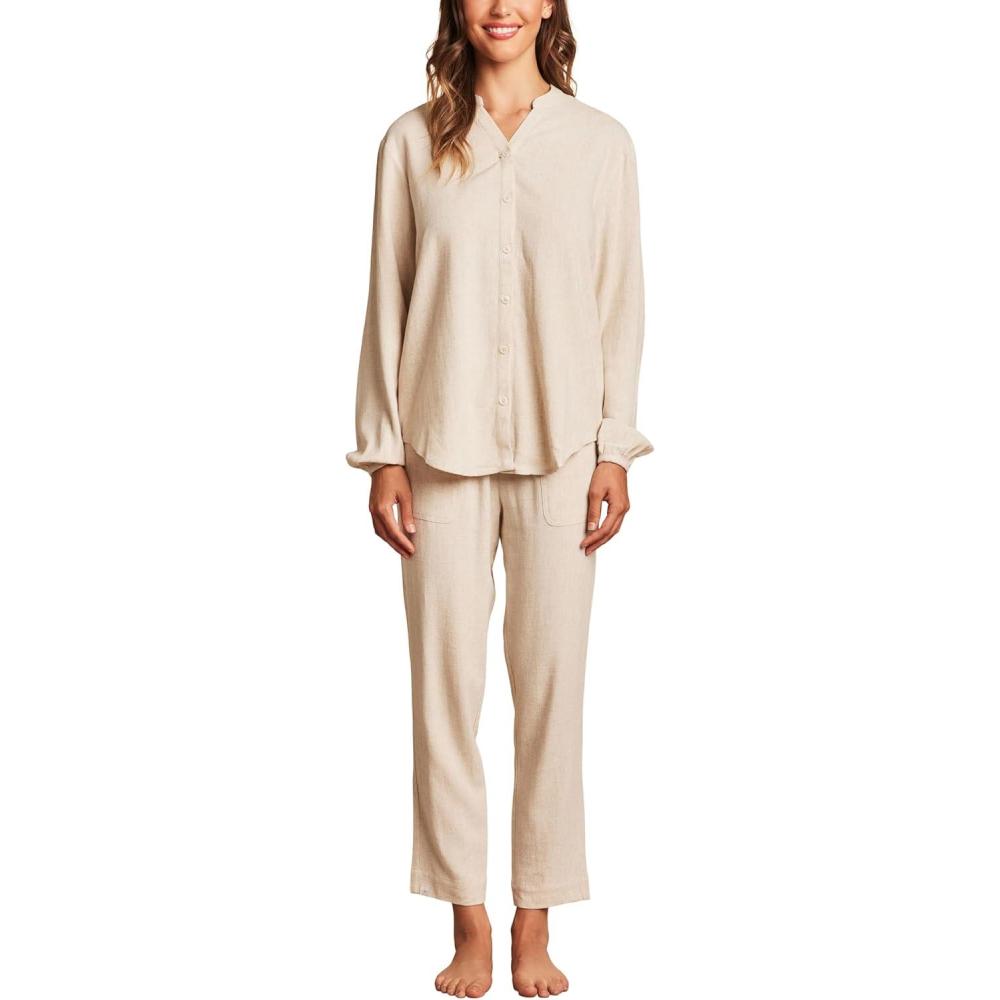 image:imageBarefoot Dreams Womens Linen Blend BlouseHeathered Bisque
