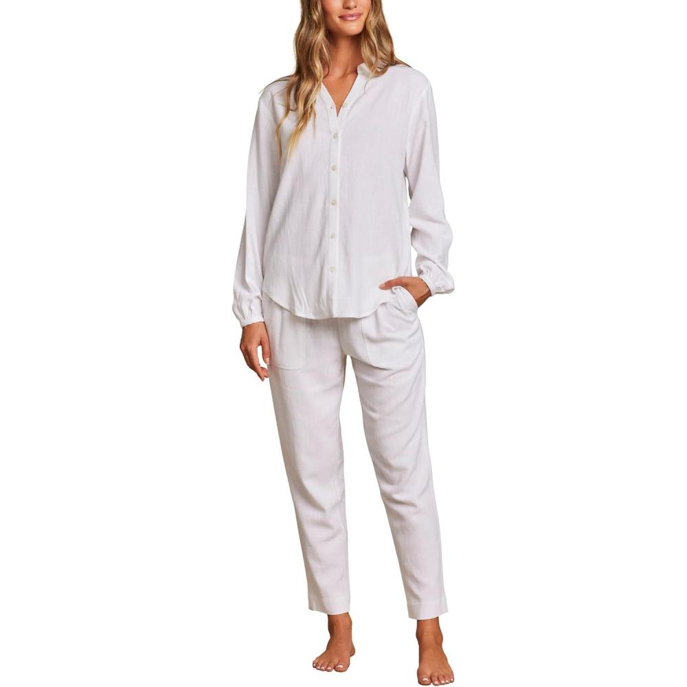 image:imageBarefoot Dreams Womens Linen Blend BlouseWhite