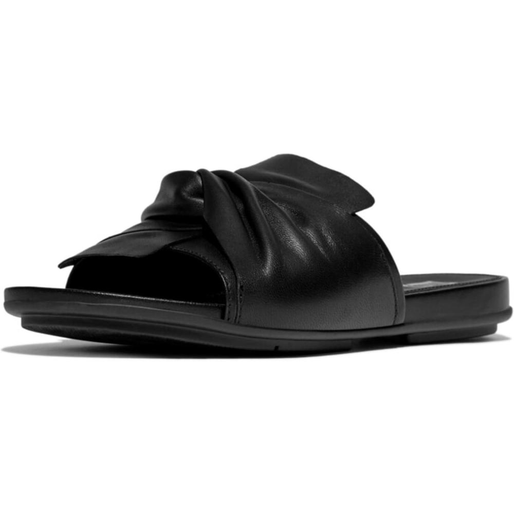 image:imageFitFlop Womens Gracie SoftTwist Leather Slides Wedge SandalAll Black