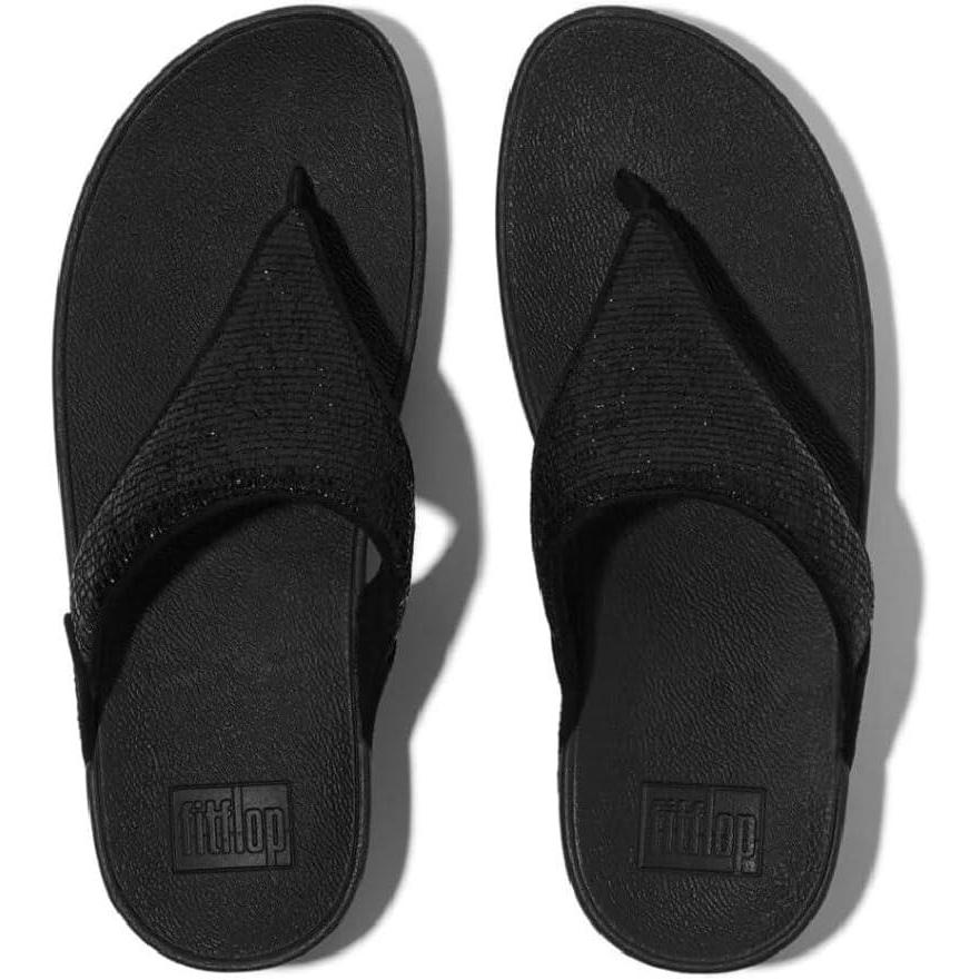 image:imageFitFlop Womens Lulu Crinkled Shimmer Thong SandalMetallic Black