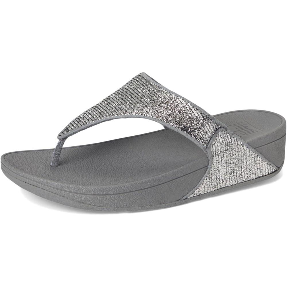 image:imageFitFlop Womens Lulu Crinkled Shimmer Thong SandalSilvereen