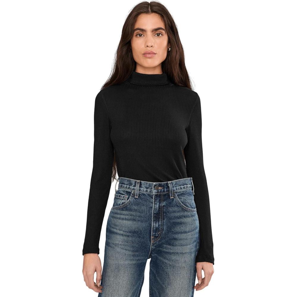 image:imageMadewell Womens Coverstitch Turtleneck Drapey Rayon RibJet Black