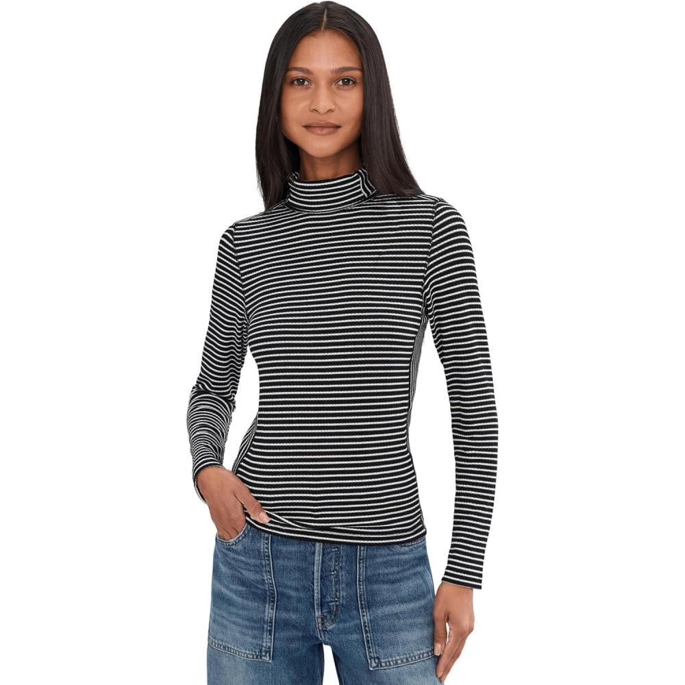 image:imageMadewell Womens Stripe Coverstitch Turtleneck Drapey RayWinter White