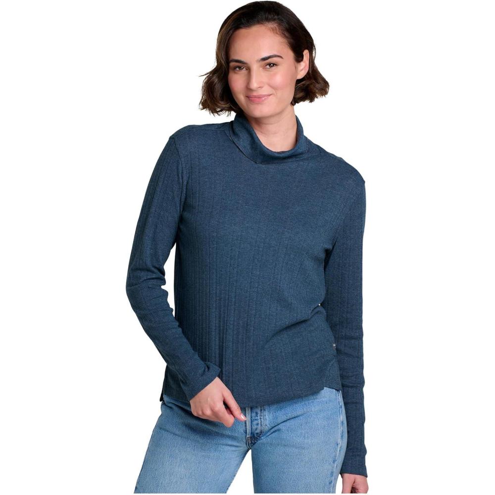 image:imageToadampCo Womens Foothill Pointelle Long Sleeve TNeckMidnight