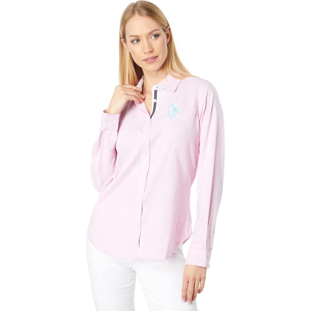 image:imageUS POLO ASSN Long Sleeve Oxford Tonal Pony Shirt Rose Sachet MD