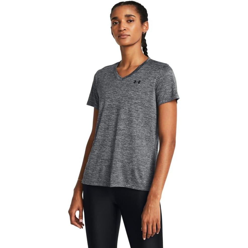 image:imageUnder Armour Womens Tech Short Sleeve VNeck Twist025 Castlerock Steel Black