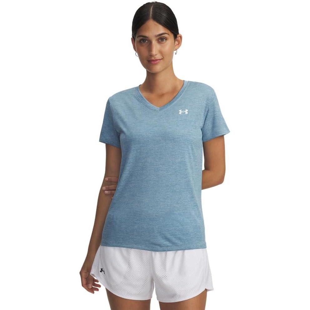 image:imageUnder Armour Womens Tech Short Sleeve VNeck Twist453 Blue Calm White