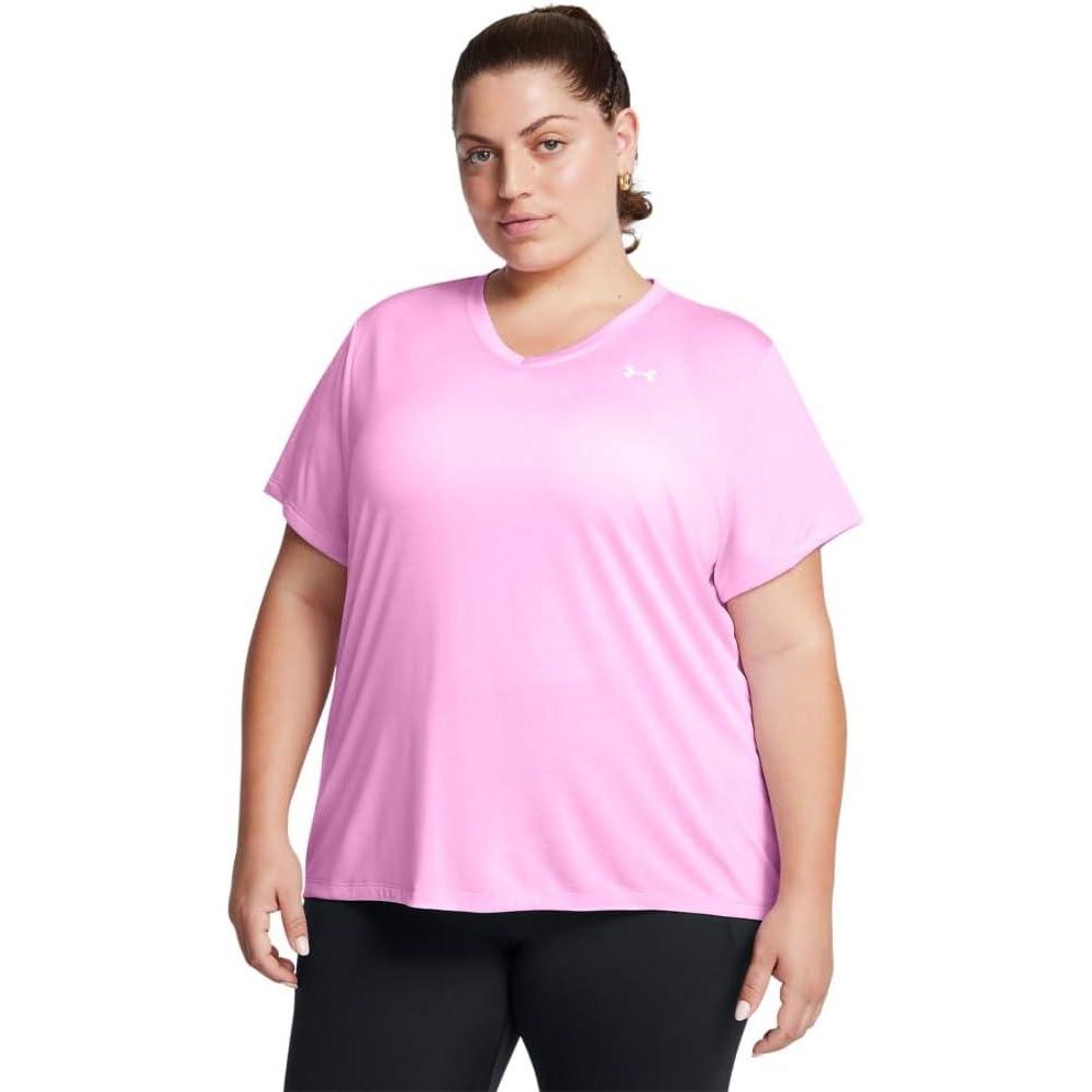 image:imageUnder Armour Womens Tech Short Sleeve VNeck Twist638 Stellar Pink White