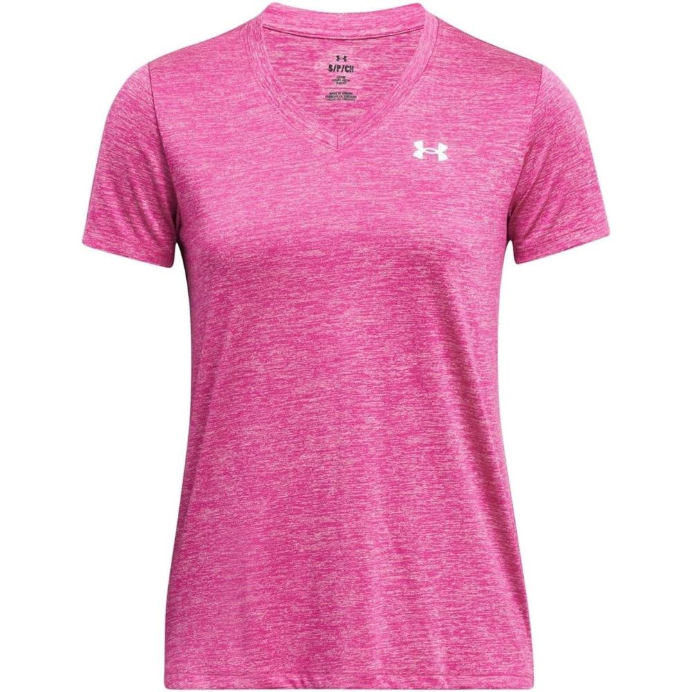image:imageUnder Armour Womens Tech Short Sleeve VNeck Twist672 Super Pink White