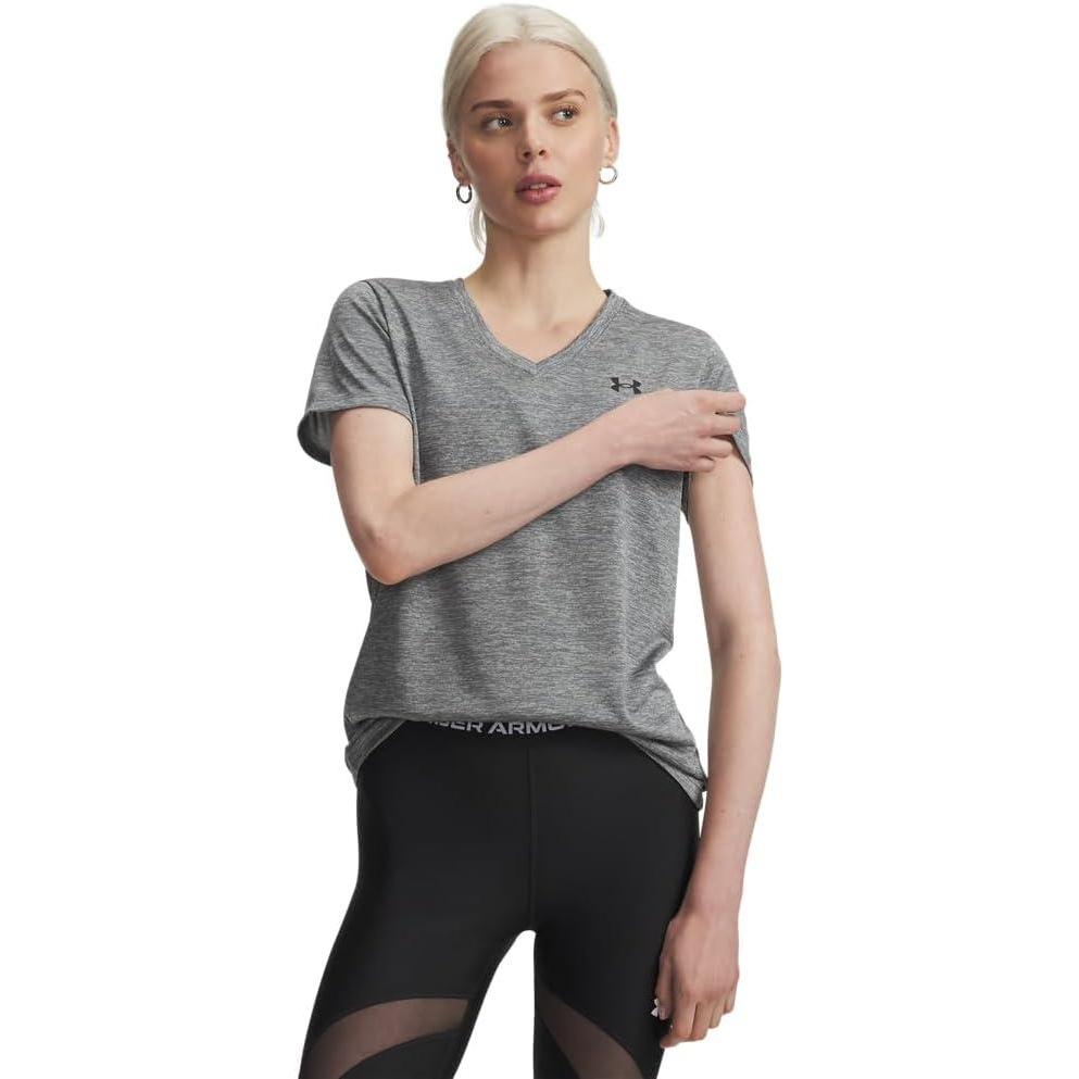 image:imageUnder Armour Womens Tech Short Sleeve VNeck Twist709 Clay Green Black