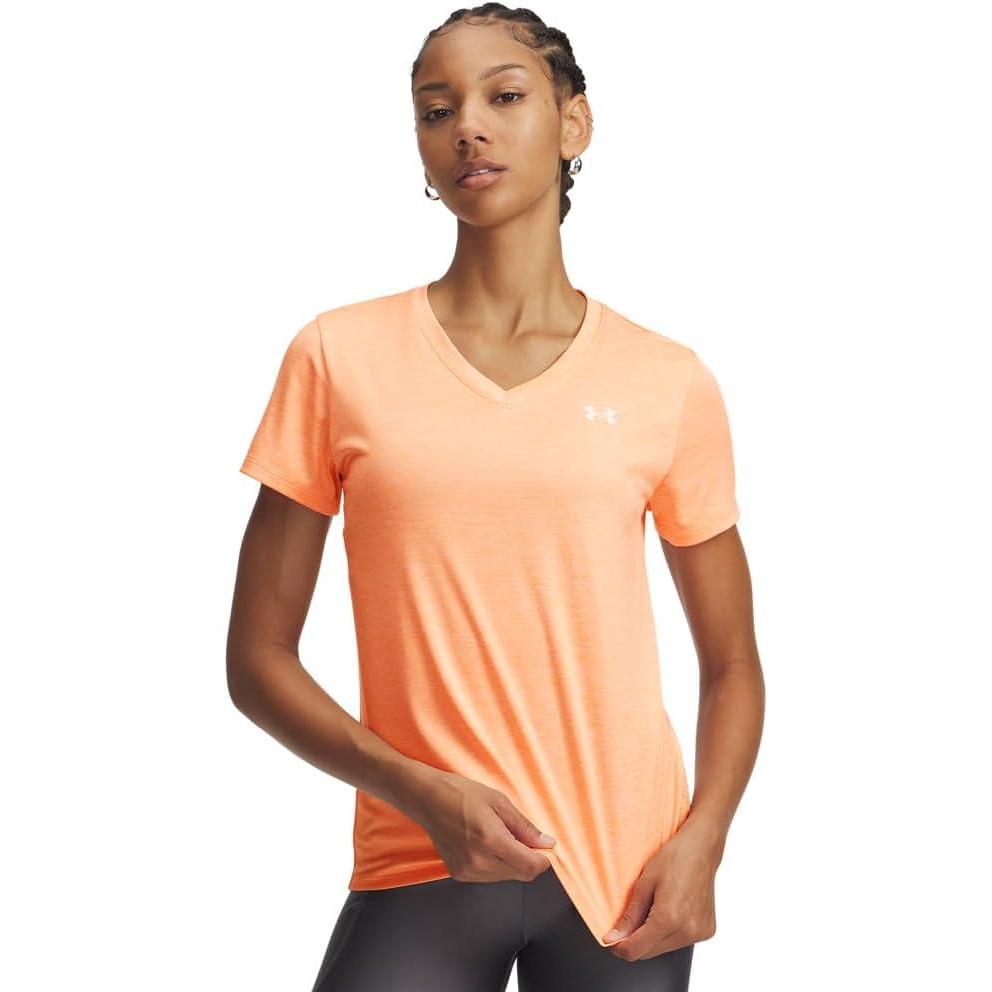 image:imageUnder Armour Womens Tech Short Sleeve VNeck Twist870 Orange Bloc White