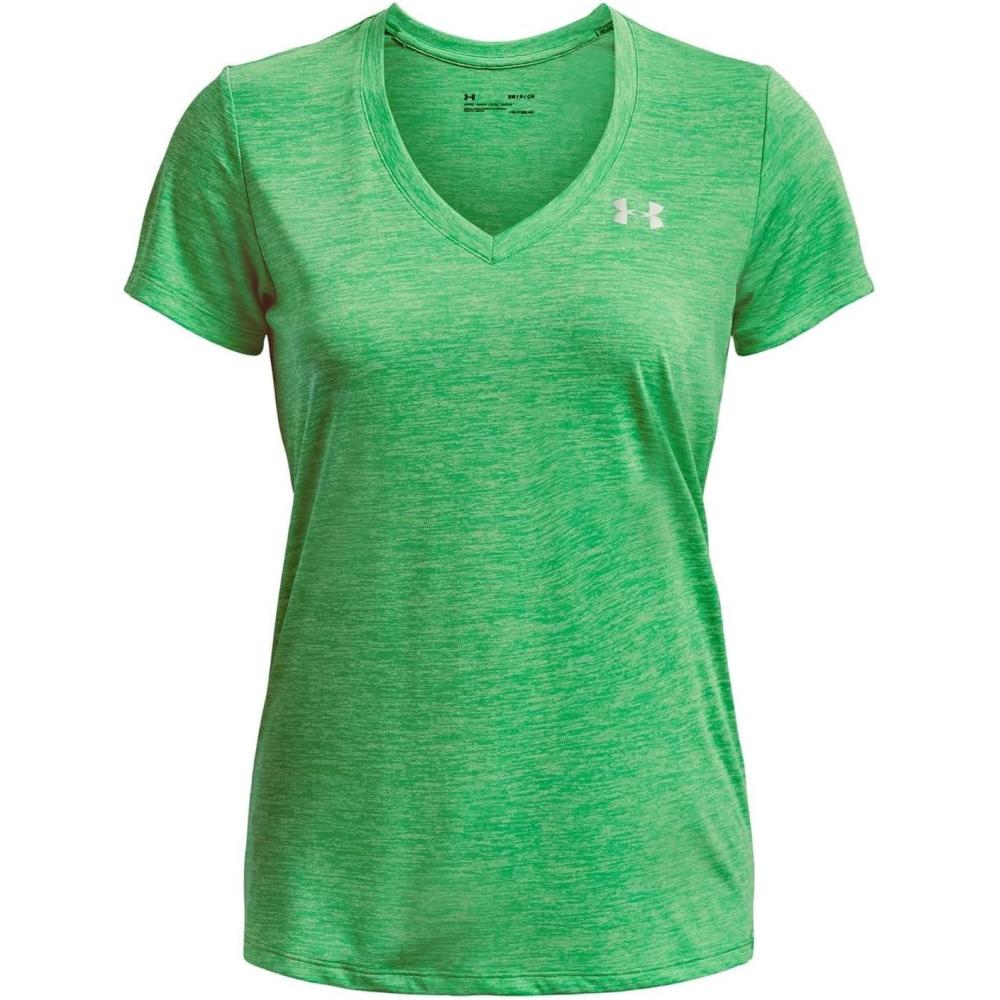 image:imageUnder Armour Womens Tech VNeck Twist ShortSleeve TShirt328 Extreme Green Phosphor Green Metallic Silver