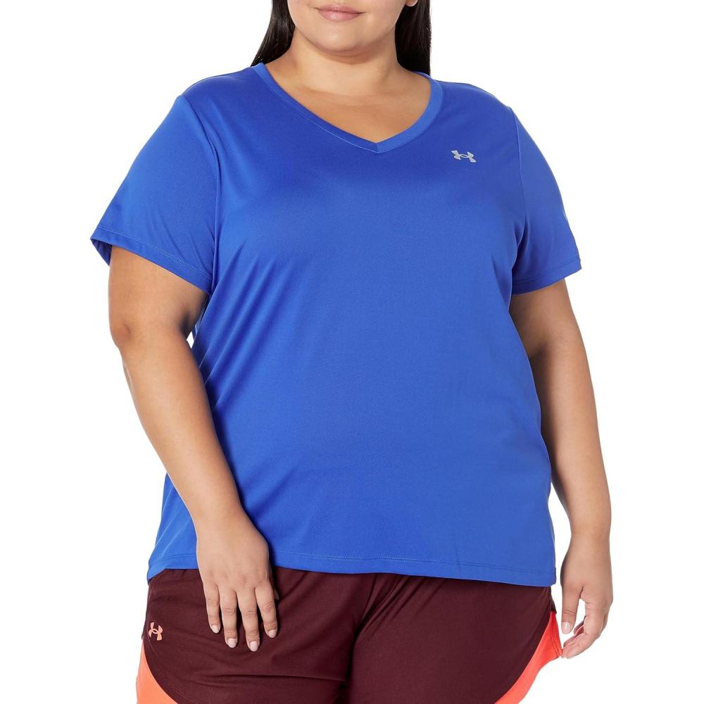 image:imageUnder Armour Womens Tech VNeck Twist ShortSleeve TShirt400 Team Royal Metallic Silver