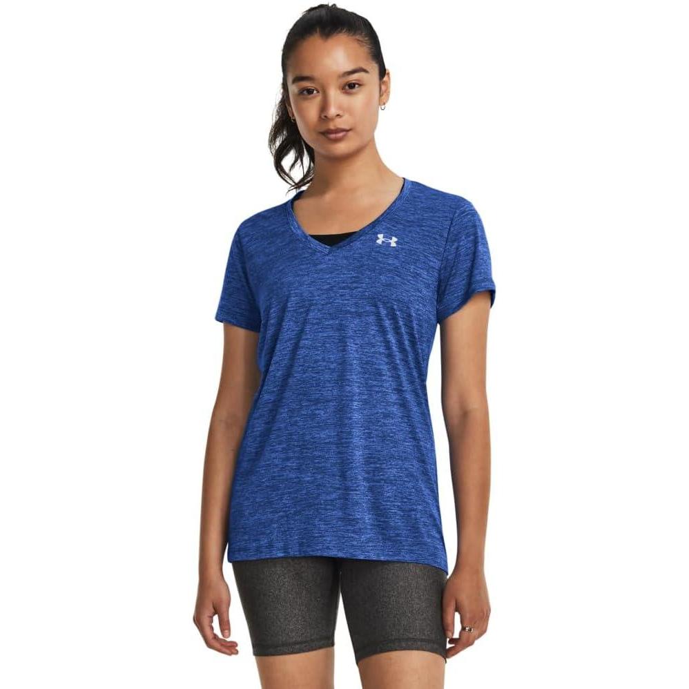 image:imageUnder Armour Womens Tech VNeck Twist ShortSleeve TShirt401 Team Royal Water Metallic Silver