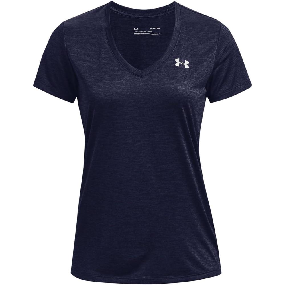 image:imageUnder Armour Womens Tech VNeck Twist ShortSleeve TShirt411 Midnight Navy Cadet Metallic Silver