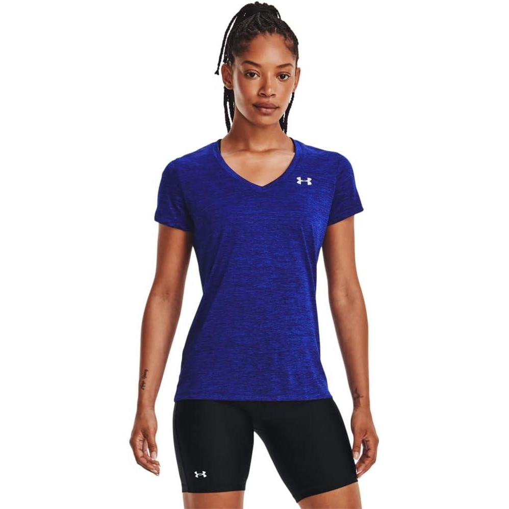 image:imageUnder Armour Womens Tech VNeck Twist ShortSleeve TShirt456 Bauhaus Blue Versa Blue Metallic Silver
