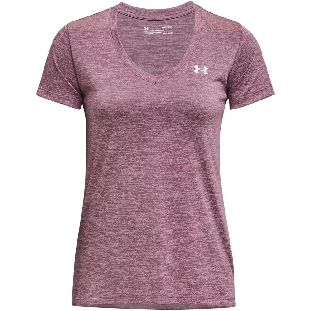 image:imageUnder Armour Womens Tech VNeck Twist ShortSleeve TShirt501 Misty Purple White Metallic Silver