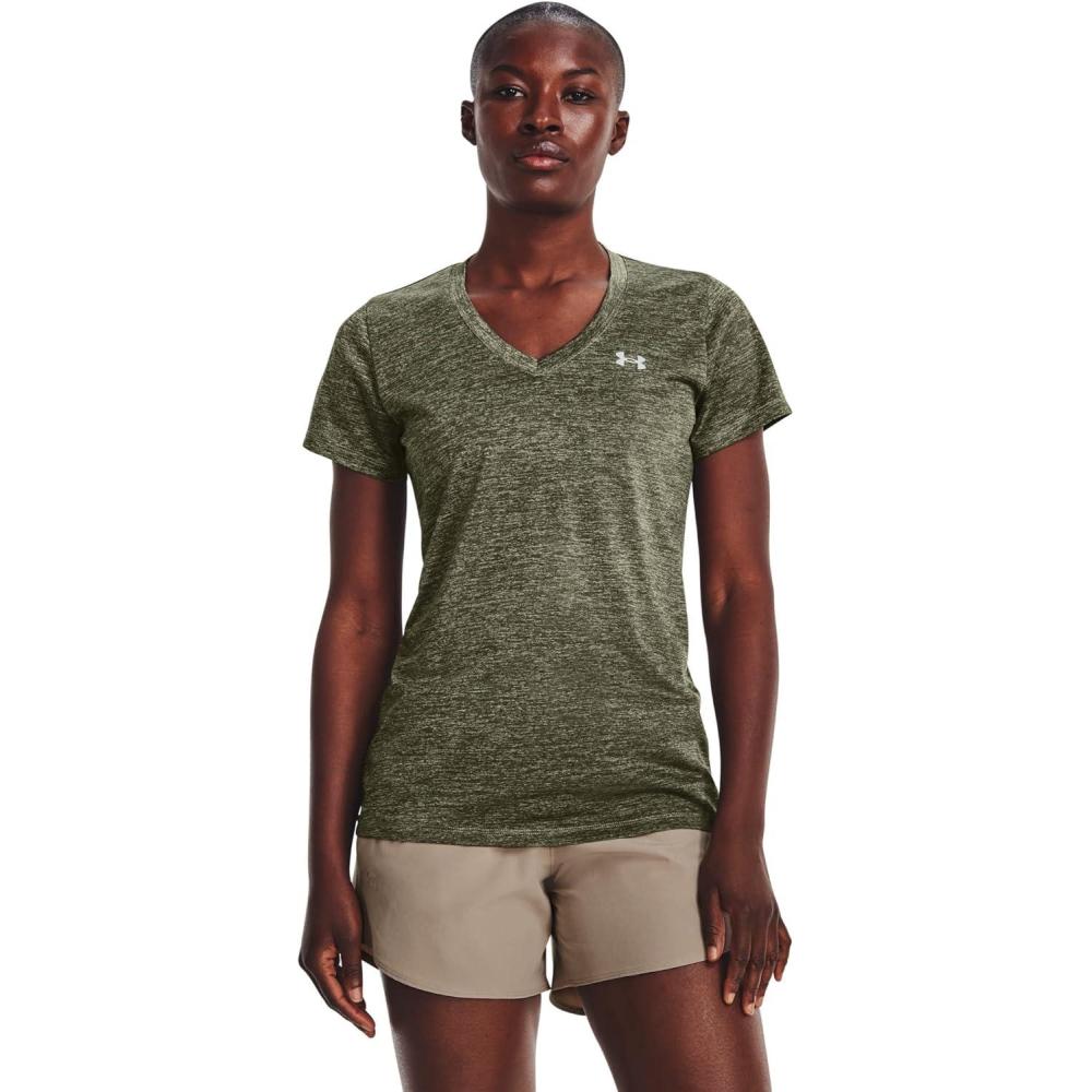 image:imageUnder Armour Womens Tech VNeck Twist ShortSleeve TShirt504 Grove Green Marine Od Green Metallic Silver